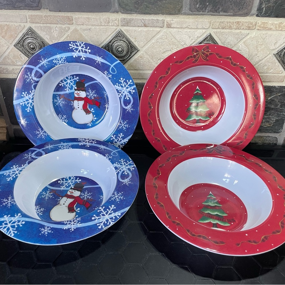 New Christmas Snowman and Christmas Tree melamine Bowl Set of 4